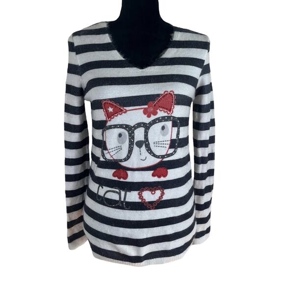 Tricotto Sweaters - Tricotto Karina On Canyon Fancy Sweater Cat Cat Black White Stripe Size XS NEW!